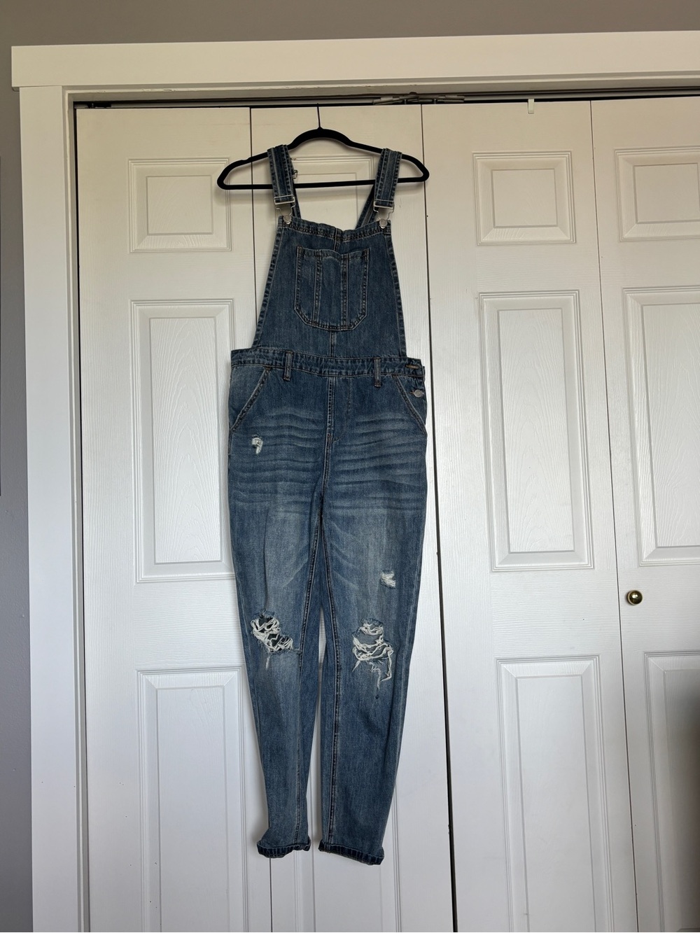 Denim Distressed Women's Overalls Jumpsuit - Blue